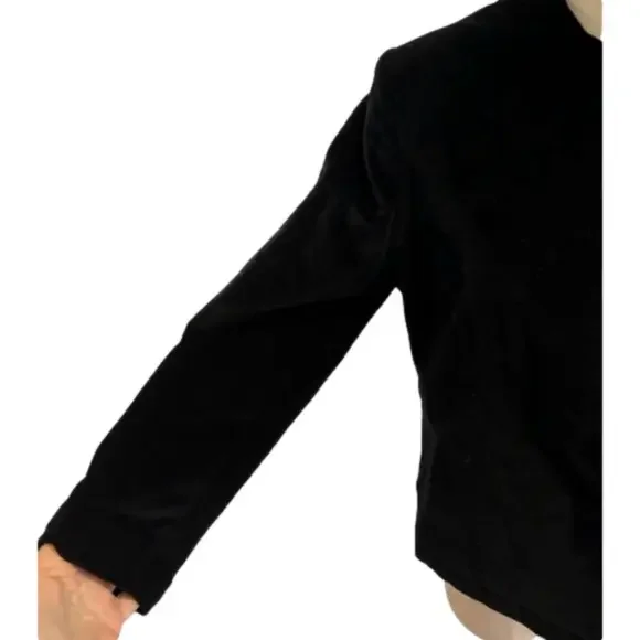 90s NEIL MARTIN BLACK VELVET BLAZER COTTON CROPPED COLLARLESS & 3/4 SLEEVES SZ 8 - Picture 6 of 9